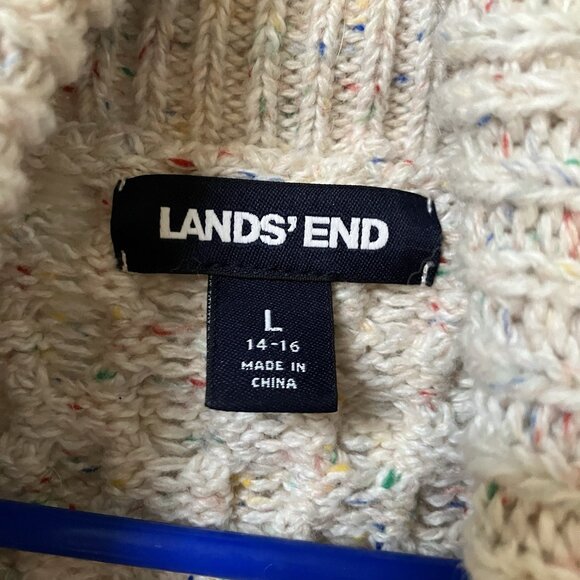 Lands' End Turtleneck Sweater Womens L cable Knit Speckled Fisherman - Picture 2 of 9